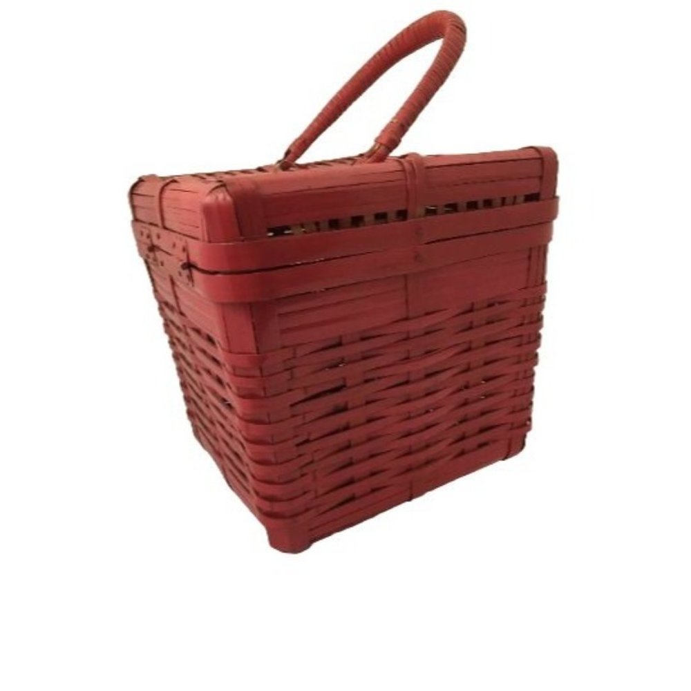 Red Box Bag Top Handle Basket Vintage Structured … - image 5